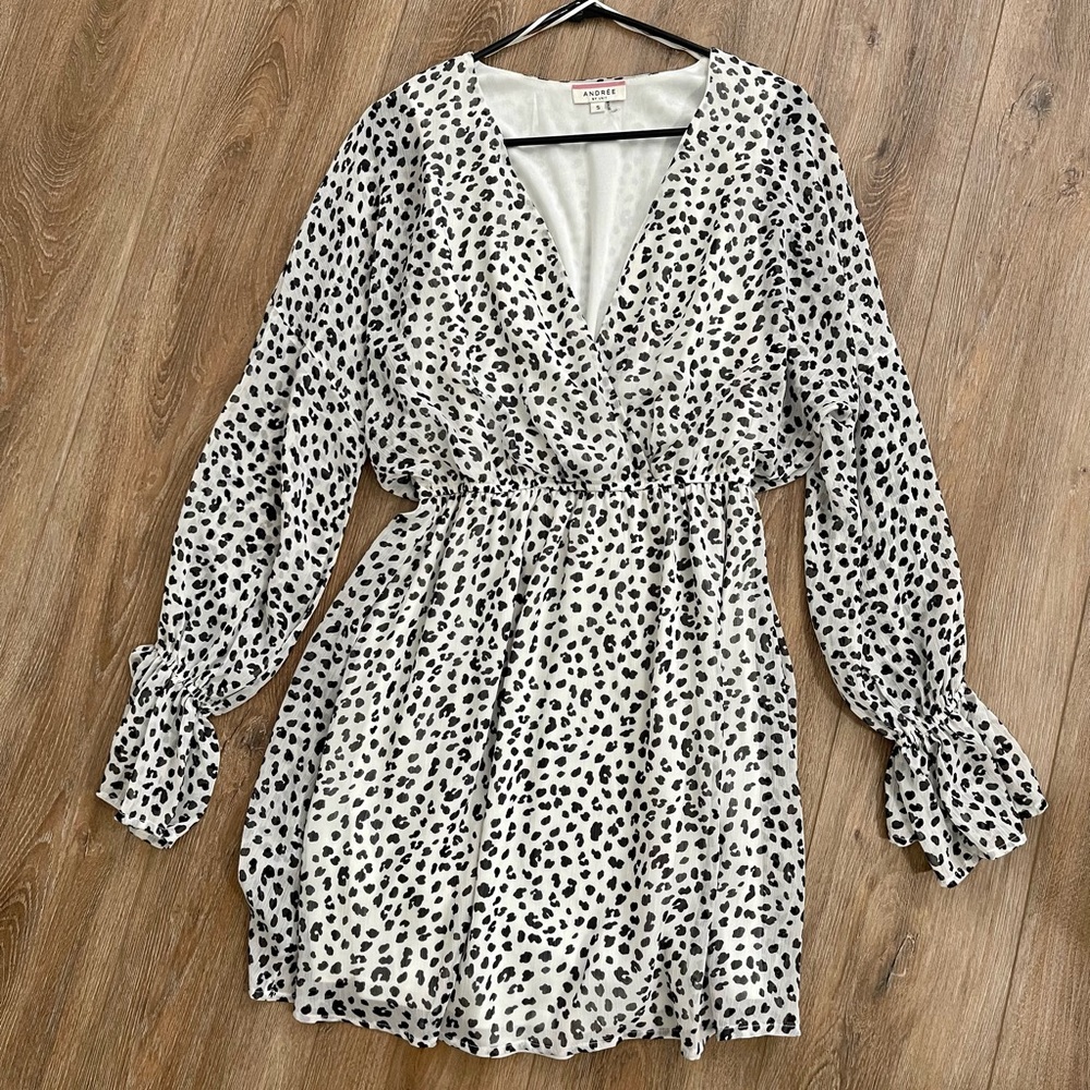 Black and white leopard long sleeved dress